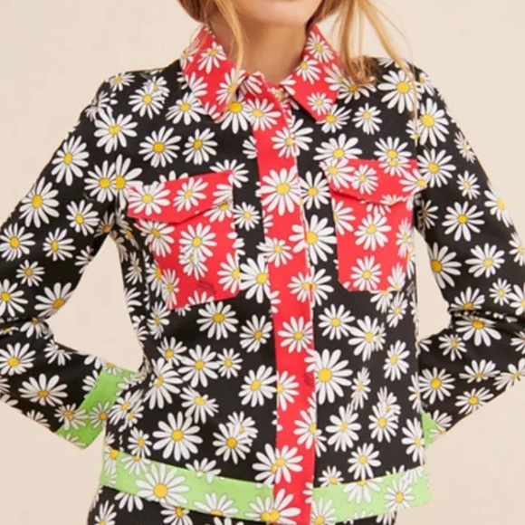 Moschino Boutique x Free People Daisy 4 | Sm Black Red Colorblock Floral Jacket - Picture 3 of 10